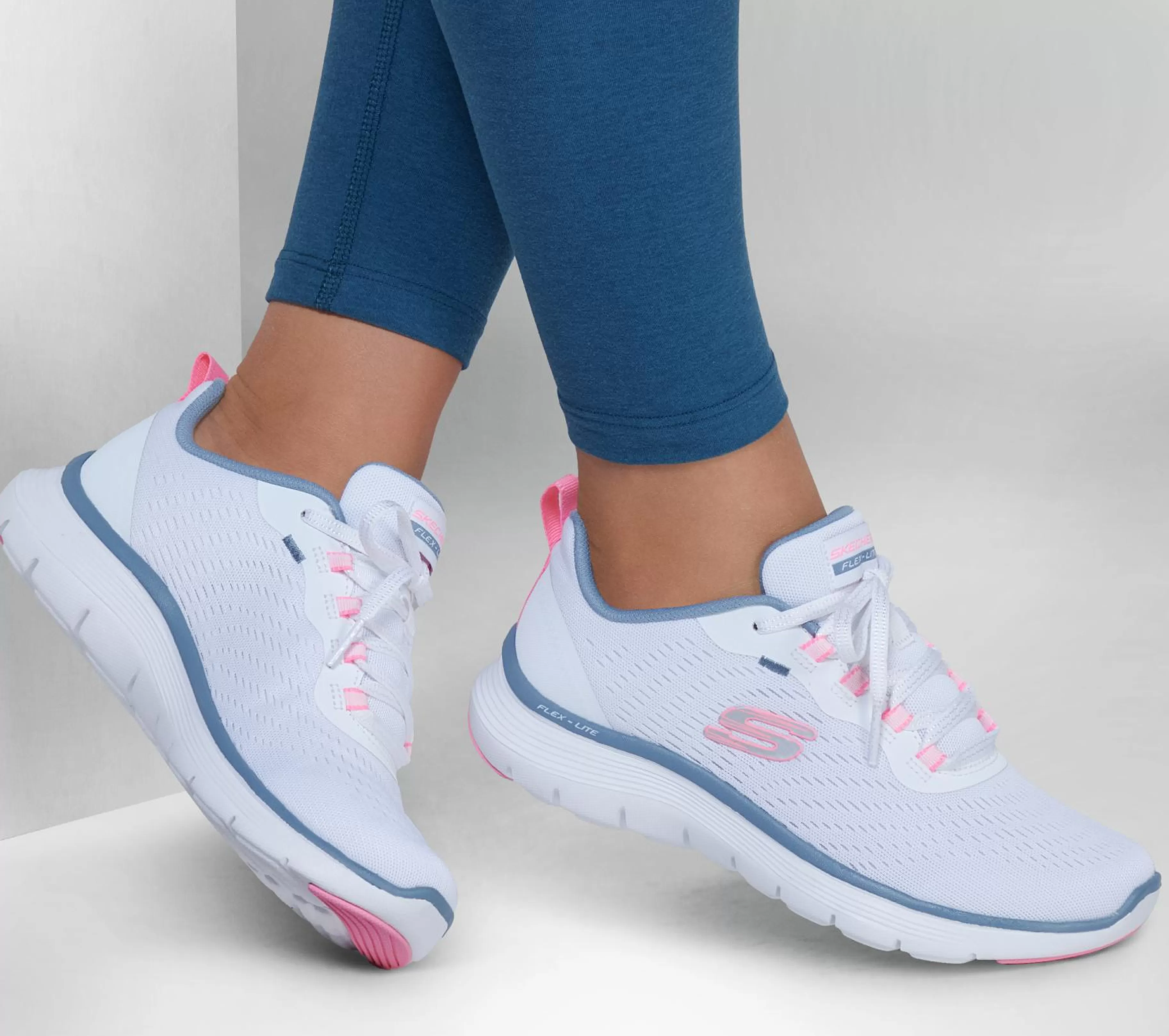 Com Atacadores | Sapatilhas Casuais | SKECHERS Flex Appeal 5.0 BRANCO / ROSA / AZUL