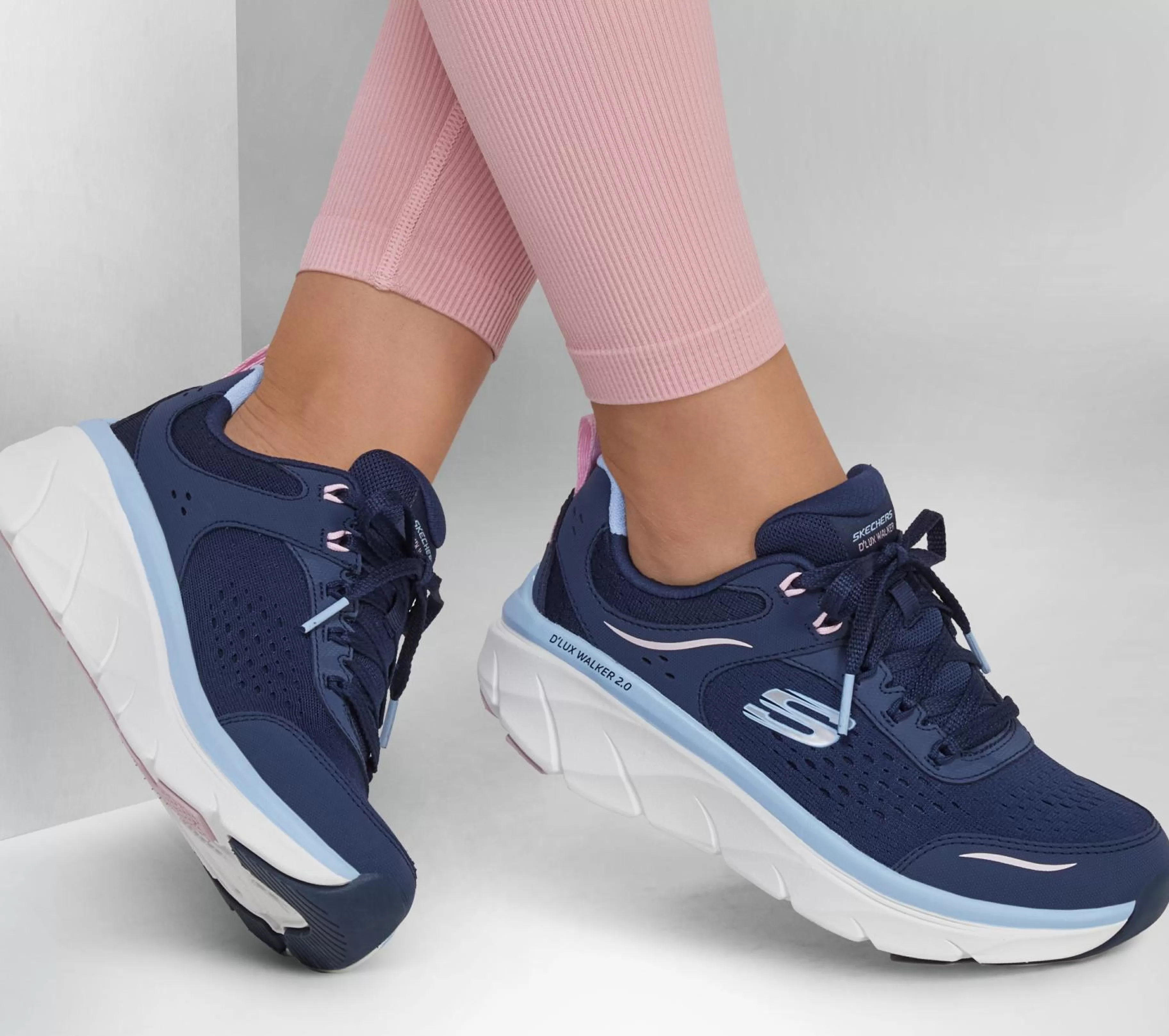 Com Atacadores | Sapatilhas | SKECHERS Relaxed Fit: D'Lux Walker 2.0 - Daisy Doll NAVY / ROSA