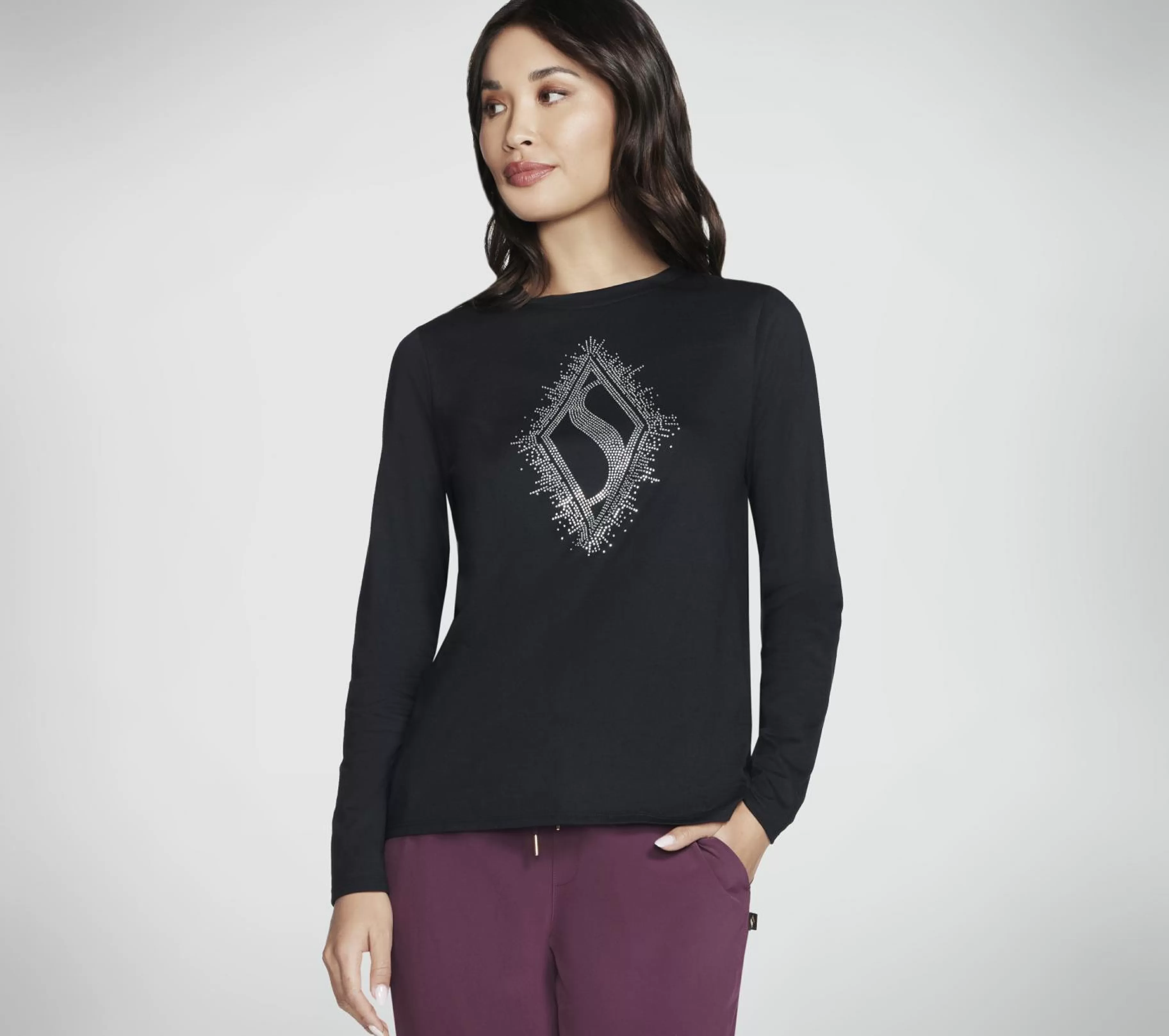 Partes De Cima | Partes De Cima | SKECHERS Rhinestone Burst Long Sleeve Tee PRETO