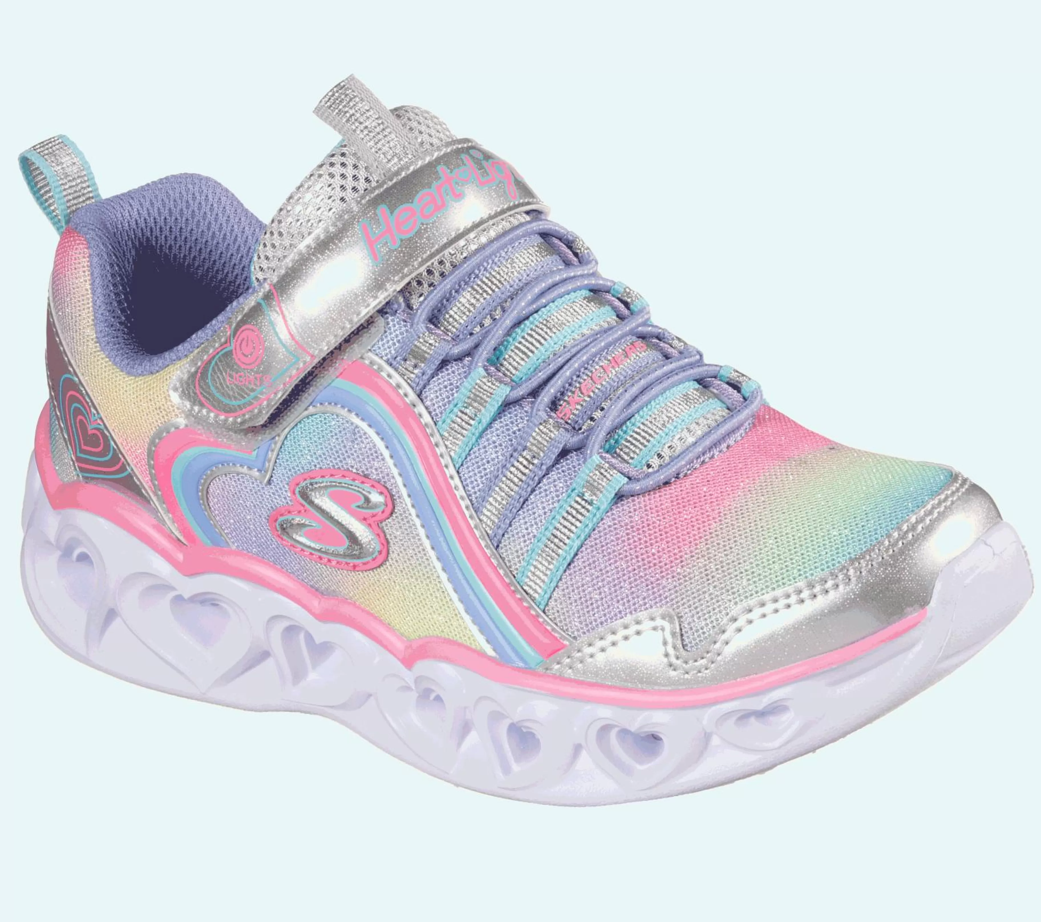 Luzes | Sapatilhas | SKECHERS S Lights: Heart Lights - Rainbow Lux PRATEADO / MULTICOR