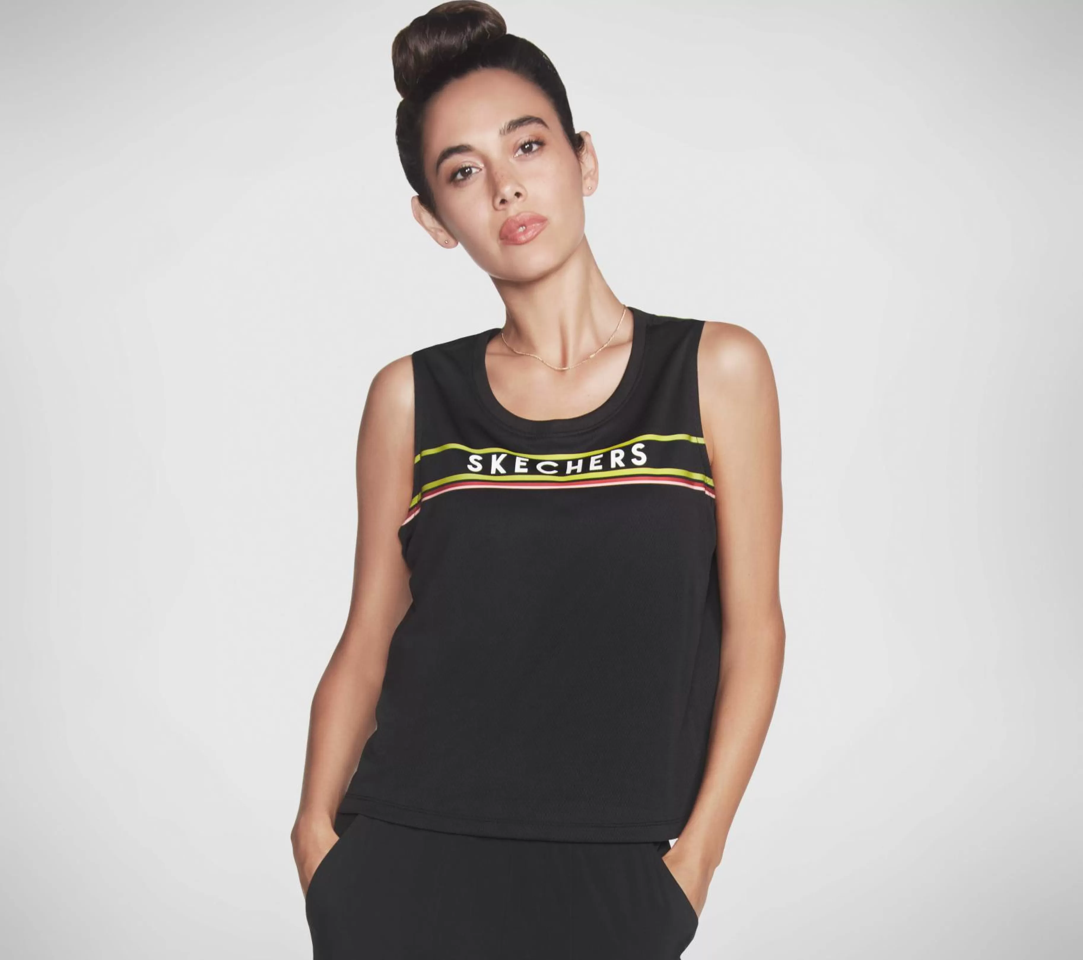 Partes De Cima | Partes De Cima | SKECHERS Apparel Festive Mesh Tank Top PRETO