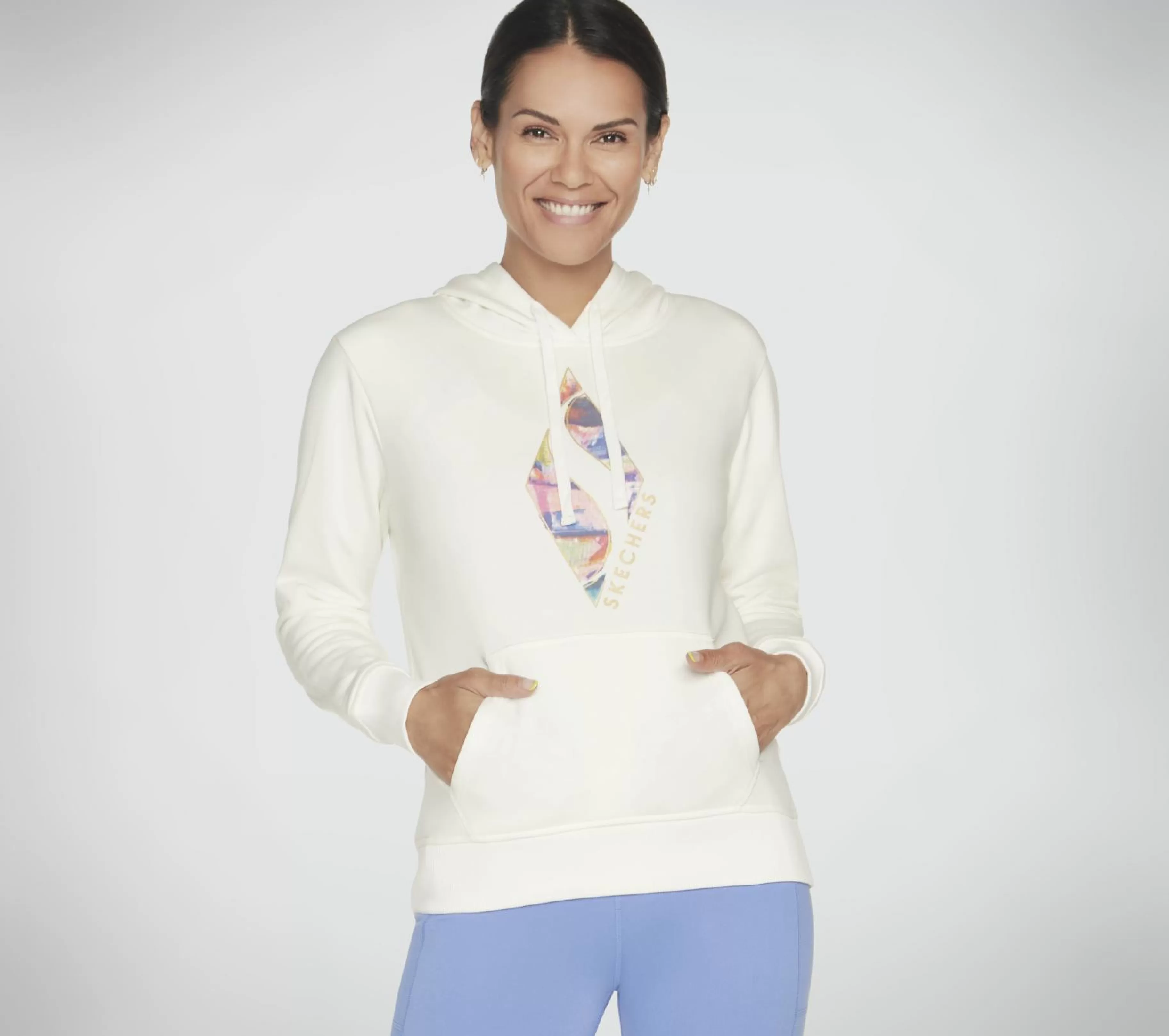 Partes De Cima | Partes De Cima | SKECHERS SKECH-SWEATS Watercolor Diamond Pullover Hoodie BRANCO / PRATEADO