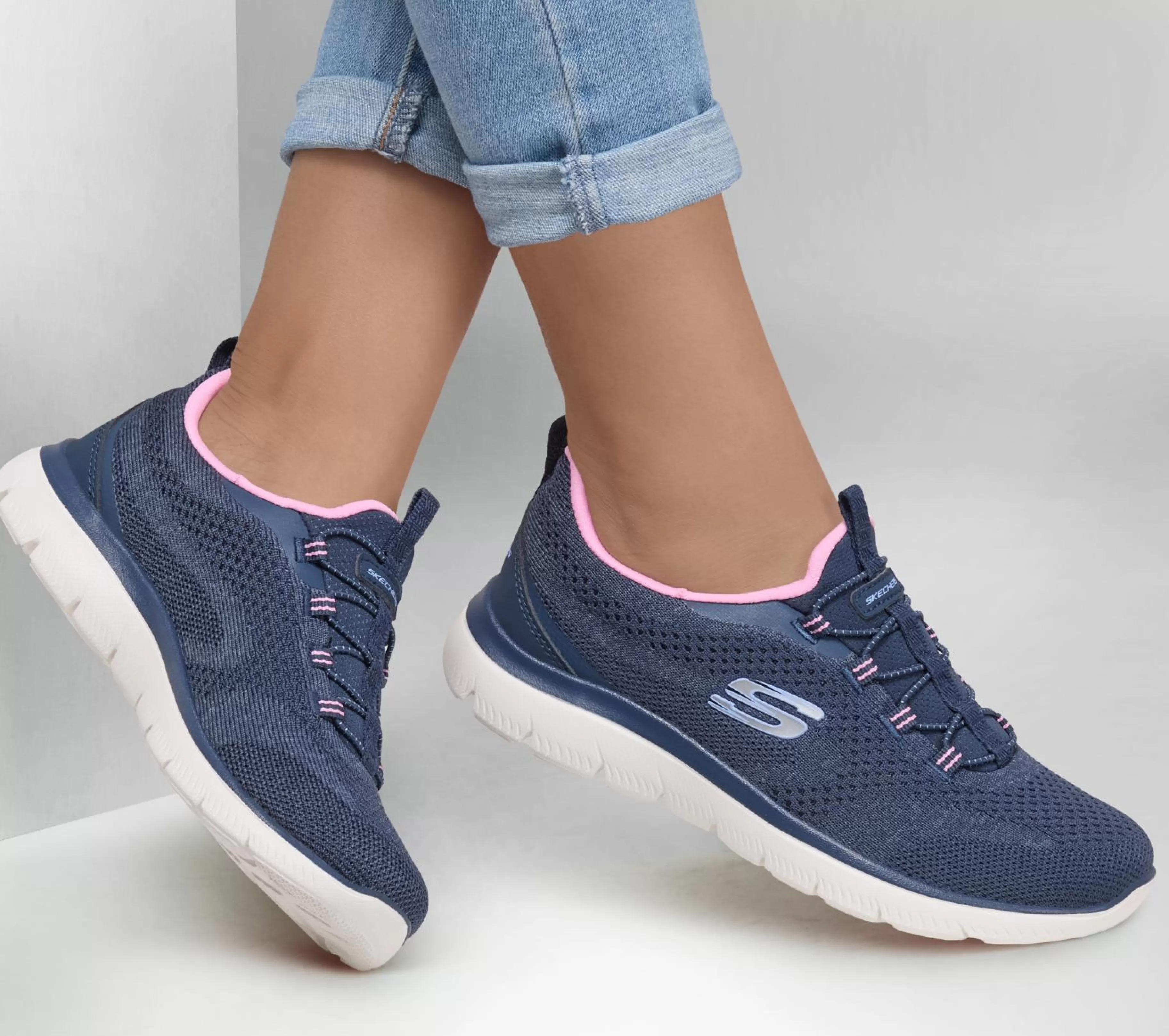 Calçado Sem Atacadores | Sapatilhas Casuais | SKECHERS Summits - New Nature NAVY / ROSA